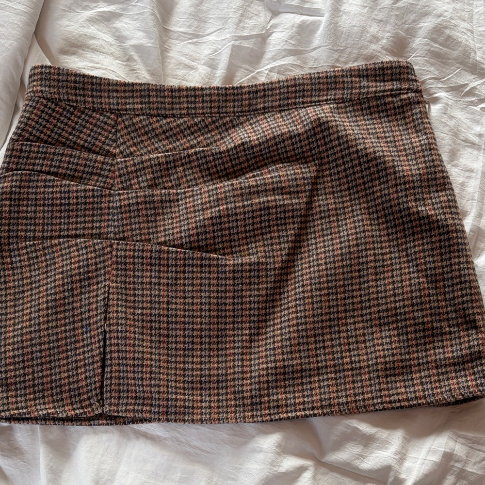 SHEIN Brown Plaid Mini Skirt with Orange Accents
